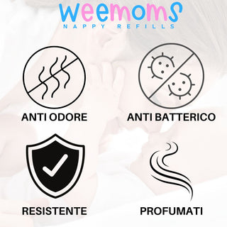 Weemoms - Ricariche Mangiapannolini Pack 9 Pezzi, Compatibili Tommee Tippee, Maialino Foppapedretti, ecc. 160 Pannolini Ciascuna. Totale 1440 ( Cartuccia Originale Necessaria )