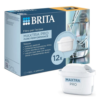 BRITA MAXTRA PRO All-in-1  Riduce cloro, calcare e PFAS. Compatibile Con Caraffa Filtrante BRITA. Confezione 12 Filtri