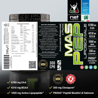 NET MAS PEP LIPOSOMIALE Pre-Intra e Post Workout con EAA Amminoacidi Essenziali e BCAA