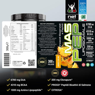 NET MAS PEP LIPOSOMIALE Pre-Intra e Post Workout con EAA Amminoacidi Essenziali e BCAA