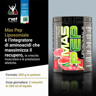 NET MAS PEP LIPOSOMIALE Pre-Intra e Post Workout con EAA Amminoacidi Essenziali e BCAA