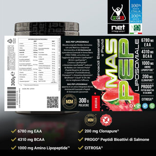 NET MAS PEP LIPOSOMIALE Pre-Intra e Post Workout con EAA Amminoacidi Essenziali e BCAA