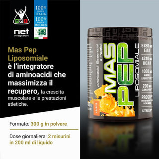 NET MAS PEP LIPOSOMIALE Pre-Intra e Post Workout con EAA Amminoacidi Essenziali e BCAA
