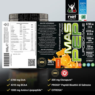 NET MAS PEP LIPOSOMIALE Pre-Intra e Post Workout con EAA Amminoacidi Essenziali e BCAA