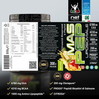 NET MAS PEP LIPOSOMIALE Pre-Intra e Post Workout con EAA Amminoacidi Essenziali e BCAA
