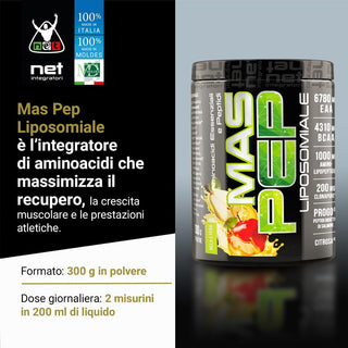 NET MAS PEP LIPOSOMIALE Pre-Intra e Post Workout con EAA Amminoacidi Essenziali e BCAA