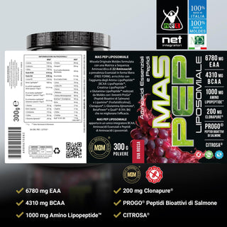 NET MAS PEP LIPOSOMIALE Pre-Intra e Post Workout con EAA Amminoacidi Essenziali e BCAA