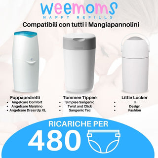 Weemoms - Ricariche Mangiapannolini Pack 3 Pezzi, Compatibili Tommee Tippee, Maialino Foppapedretti, ecc. 160 Pannolini Ciascuna. Totale 480 ( Cartuccia Originale Necessaria )