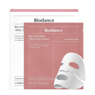 Biodance Bio-Collagen Real Deep Mask Illuminante, Confezione 4 Maschere Per il Viso, Affinamento Dei Pori, Trattamento delle Rughe