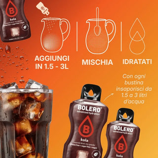 Bolero® 24 Bustine 9 gr, Bevanda Istantanea Solubile, Zero Zuccheri, Kola (Cola)