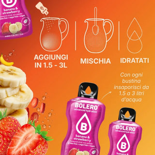 Bolero® 24 Bustine 9 gr, Bevanda Istantanea Solubile, Zero Zuccheri, Banana & Strawberry (Banana e Fragola)
