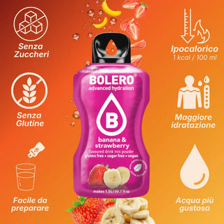 Bolero® 24 Bustine 9 gr, Bevanda Istantanea Solubile, Zero Zuccheri, Banana & Strawberry (Banana e Fragola)