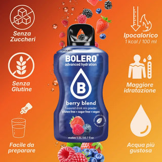 Bolero® 24 Bustine 9 gr, Bevanda Istantanea Solubile, Zero Zuccheri, Berry Blend (Miscela di frutti di bosco)