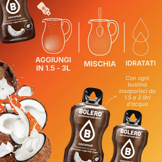 Bolero® 24 Bustine 9 gr, Bevanda Istantanea Solubile, Zero Zuccheri, Coconut (Cocco)