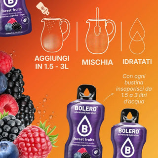 Bolero 24 Bustine 9g , Bevanda Istantanea Solubile, Zero Zuccheri, Vitamina C, Forest Fruits (Frutti di Bosco)
