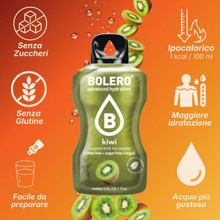 Bolero® 24 Bustine 9 gr, Bevanda Istantanea Solubile, Zero Zuccheri, Kiwi
