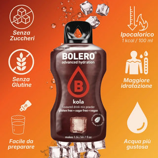 Bolero® 24 Bustine 9 gr, Bevanda Istantanea Solubile, Zero Zuccheri, Kola (Cola)