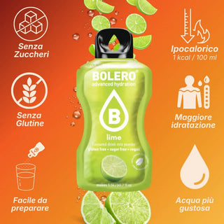 Bolero® 24 Bustine 9 gr, Bevanda Istantanea Solubile, Zero Zuccheri, Lime