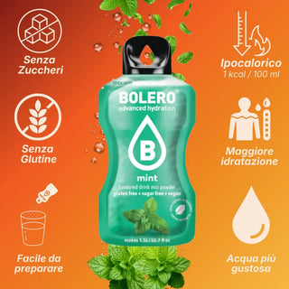 Bolero® 24 Bustine 9 gr, Bevanda Istantanea Solubile, Zero Zuccheri, Mint (Menta)