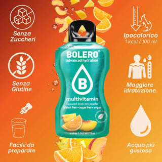 Bolero® 24 Bustine 9 gr, Bevanda Istantanea Solubile, Zero Zuccheri, Multivitamin (Multivitaminico)