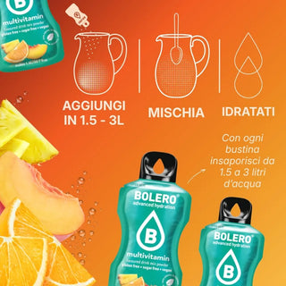 Bolero® 24 Bustine 9 gr, Bevanda Istantanea Solubile, Zero Zuccheri, Multivitamin (Multivitaminico)