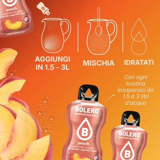 Bolero® 24 Bustine 9 gr, Bevanda Istantanea Solubile, Zero Zuccheri, Peach (Pesca)