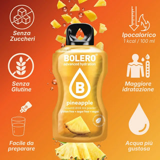 Bolero® 24 Sticks Bustine 3 gr, Bevanda Istantanea Solubile, Zero Zuccheri, Pineapple (Ananas)