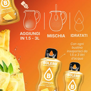 Bolero® 24 Bustine 9 gr, Bevanda Istantanea Solubile, Zero Zuccheri, Pineapple (Ananas)