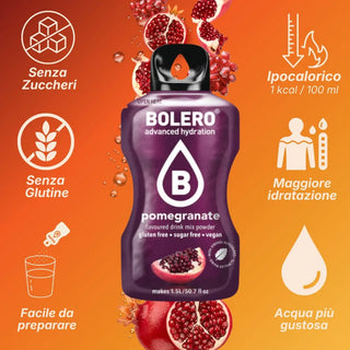 Bolero® 24 Bustine 9 gr, Bevanda Istantanea Solubile, Zero Zuccheri, Pomegranate (Melograno)