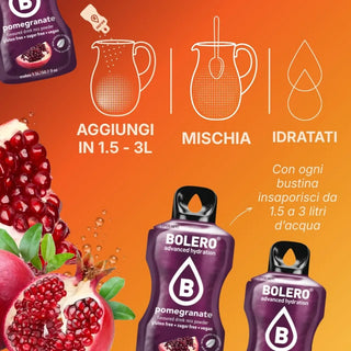 Bolero® 24 Bustine 9 gr, Bevanda Istantanea Solubile, Zero Zuccheri, Pomegranate (Melograno)