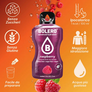 Bolero® 24 Bustine 9 gr, Bevanda Istantanea Solubile, Zero Zuccheri, Raspberry (Lampone)