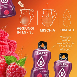 Bolero® 24 Bustine 9 gr, Bevanda Istantanea Solubile, Zero Zuccheri, Raspberry (Lampone)