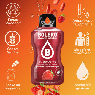 Bolero® 24 Bustine 9 gr, Bevanda Istantanea Solubile, Zero Zuccheri, Strawberry (Fragola)