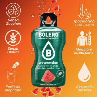 Bolero® 24 Bustine 9 gr, Bevanda Istantanea Solubile, Zero Zuccheri, Watermelon (Anguria)