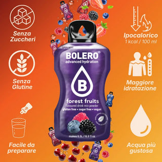 Bolero® 24 Bustine Sticks 3 gr Mix Bacche, Bevanda Istantanea Solubile, Zero Zuccheri