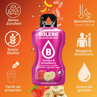 Bolero® 24 Sticks Bustine 3 gr, Bevanda Istantanea Solubile, Zero Zuccheri, Banana & Strawberry (Banana e Strawberry)