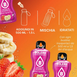 Bolero® 24 Sticks Bustine 3 gr, Bevanda Istantanea Solubile, Zero Zuccheri, Banana & Strawberry (Banana e Strawberry)