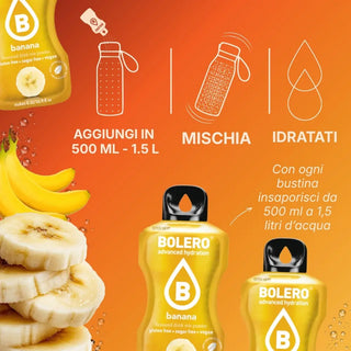 Bolero® 24 Sticks Bustine 3 gr, Bevanda Istantanea Solubile, Zero Zuccheri, Banana
