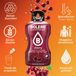 Bolero® 24 Sticks Bustine 3 gr, Bevanda Istantanea Solubile, Zero Zuccheri, Cherry (Ciliegia)