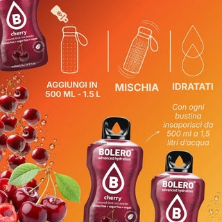 Bolero® 24 Sticks Bustine 3 gr, Bevanda Istantanea Solubile, Zero Zuccheri, Cherry (Ciliegia)