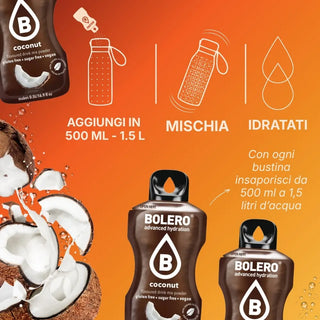 Bolero® 24 Sticks Bustine 3 gr, Bevanda Istantanea Solubile, Zero Zuccheri, Coconut (Cocco)