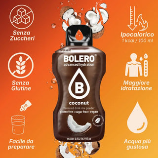 Bolero® 24 Sticks Bustine 3 gr, Bevanda Istantanea Solubile, Zero Zuccheri, Coconut (Cocco)