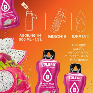 Bolero® 24 Sticks Bustine 3 gr, Bevanda Istantanea Solubile, Zero Zuccheri, Dragon Fruit (Frutto del drago)