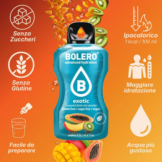 Bolero® 24 Sticks Bustine 3 gr, Bevanda Istantanea Solubile, Zero Zuccheri, Exotic (Esotico)