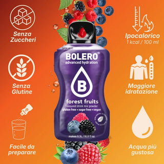 Bolero® 24 Sticks Bustine 3 gr, Bevanda Istantanea Solubile, Zero Zuccheri, Forest Fruits (Frutti di bosco)