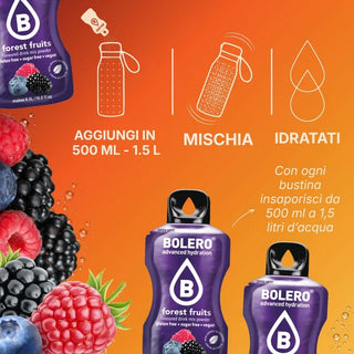 Bolero® 24 Sticks Bustine 3 gr, Bevanda Istantanea Solubile, Zero Zuccheri, Forest Fruits (Frutti di bosco)