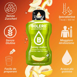 Bolero® 24 Sticks Bustine 3 gr, Bevanda Istantanea Solubile, Zero Zuccheri, Honey Melon (Melone giallo)