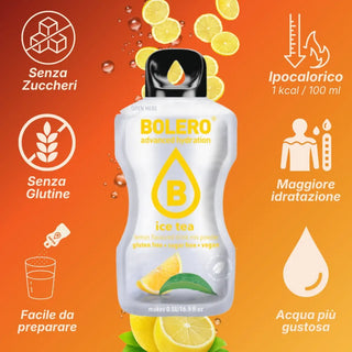 Bolero® 24 Sticks Bustine 3 gr, Bevanda Istantanea Solubile, Zero Zuccheri, Ice Tea Lemon (Tè al Limone)