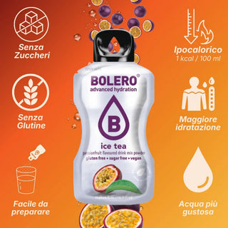 Bolero® 24 Sticks Bustine 3 gr, Bevanda Istantanea Solubile, Zero Zuccheri, Ice Tea Passionfruit (Tè al frutto della passione)