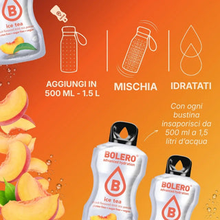 Bolero® 24 Sticks Bustine 3 gr, Bevanda Istantanea Solubile, Zero Zuccheri, Ice Tea Peach (Tè alla Pesca)